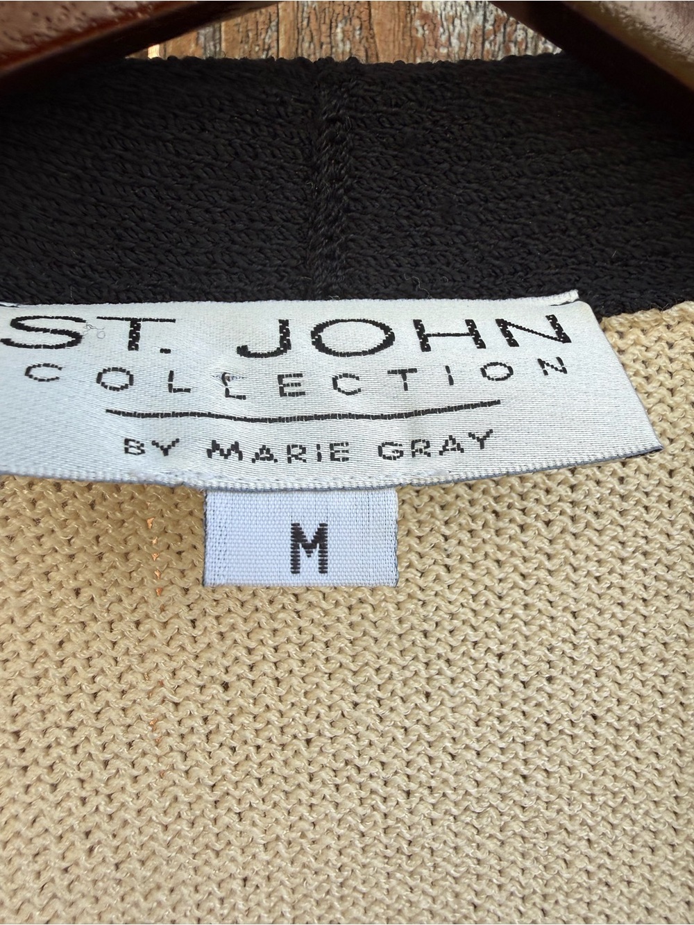St. John Cream Beige Black Trim Open Front Short Sleeve Cardigan Jacket Medium - Picture 8 of 15